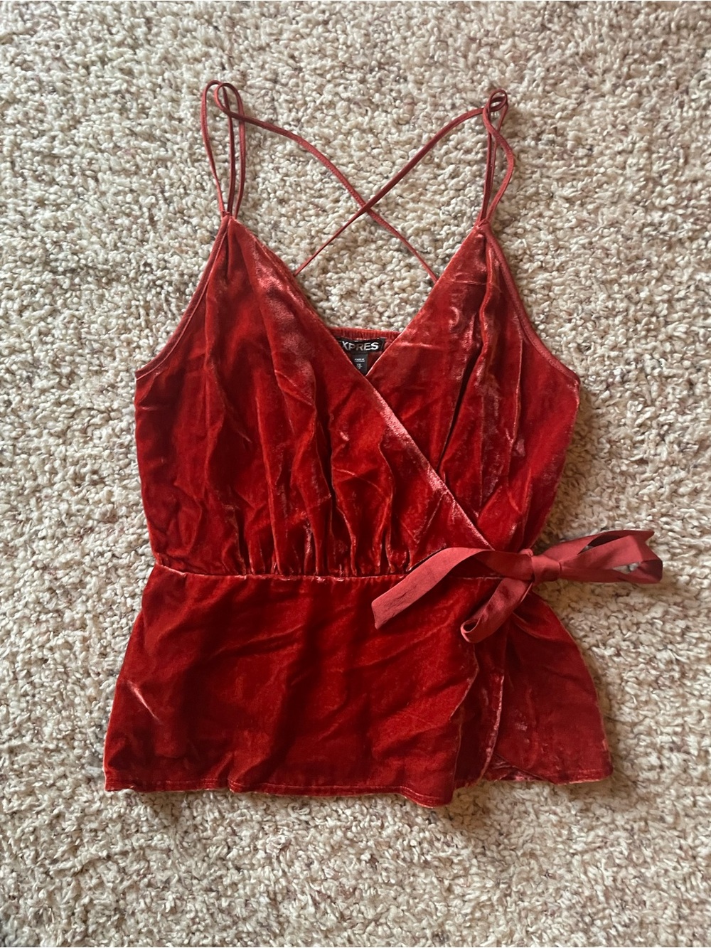 BNWT Express Red Velvet Wrap Cami Top with Tie Size XS
